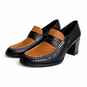 Sperry Top-Sider Heeled Loafers 7.5 Black Tan Leather Block Heel STS88968
